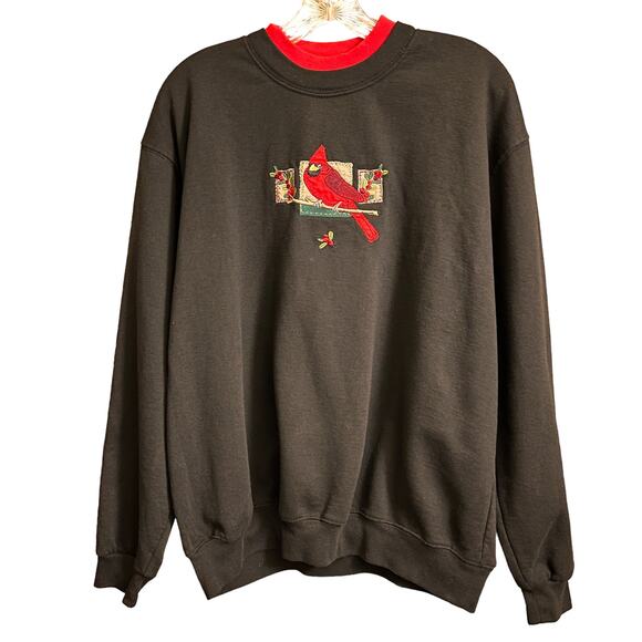 Top Stitch Vintage Embroidered Red Cardinal Crewneck Grandmacore Sweatshirt - Picture 1 of 8